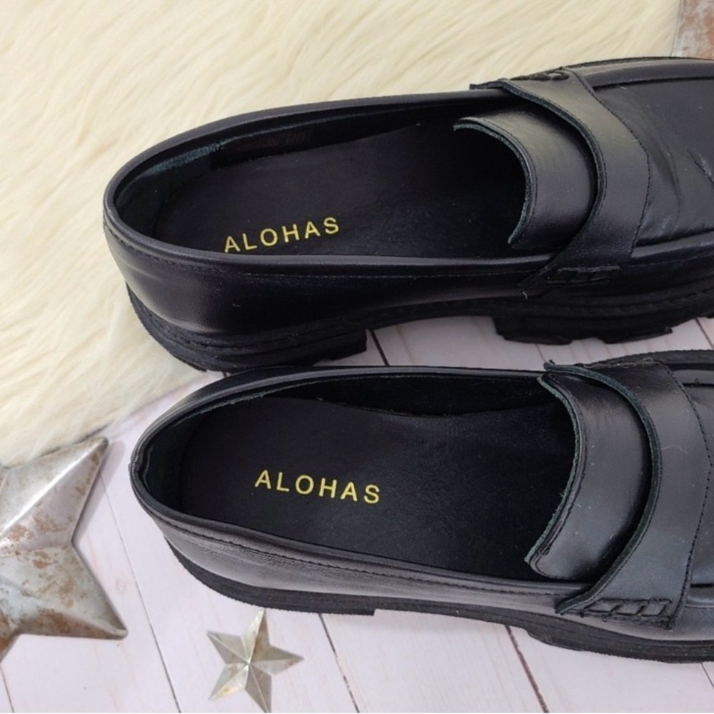 Alohas Trailblazer Chunky Loafers Black leather lug sole size 38 - Picture 5 of 6
